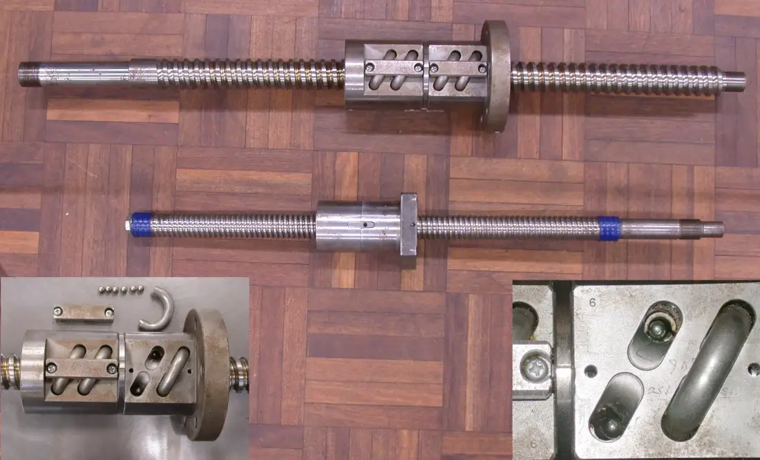 Husillos de bolas con detalle de tuerca — referencia de hardware para ejes de máquina